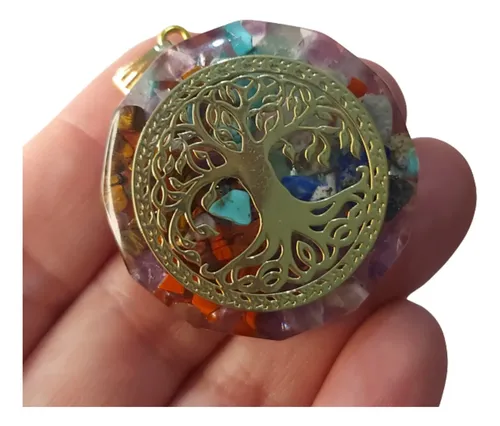 Pingente Orgonite 7 Chakras com Árvore da Vida para Proteção Pessoal