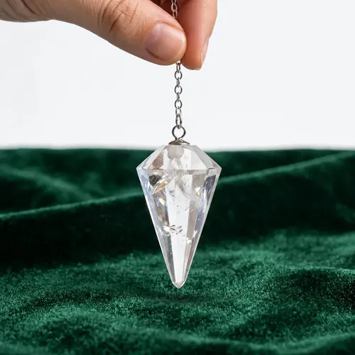 Pêndulo de Cristal de Quartzo Transparente Facetado para Radiestesia