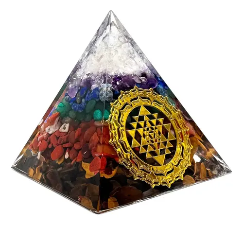 Pirâmide Orgonite 7 Chakras com Cristais e Cobre Sri Yantra